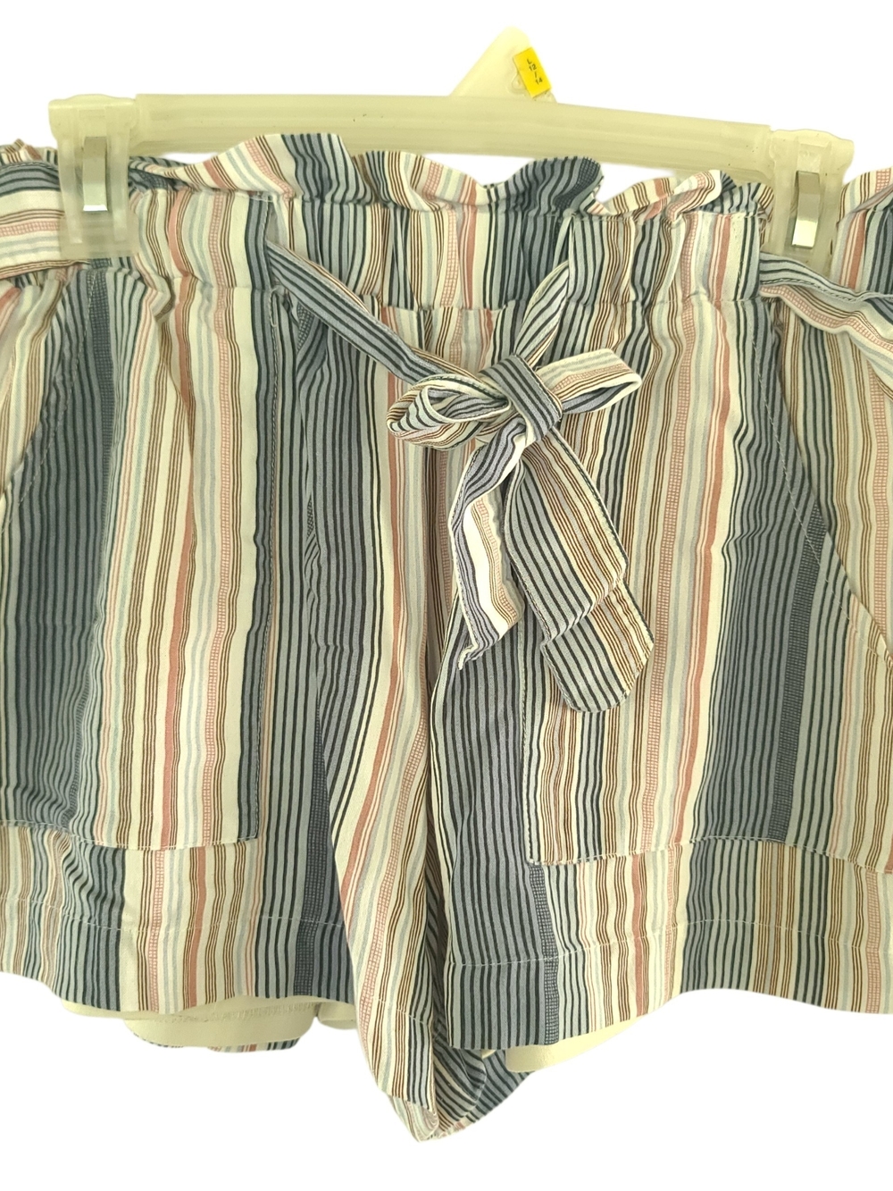 kinnucan's High-Waist Striped Paperbag Shorts - Blue, Cream, Brown Size M